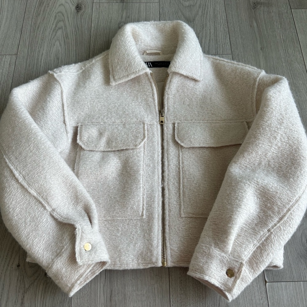 Zara Off-White Textured Jacket